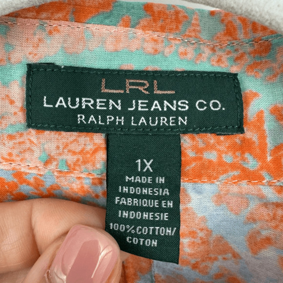 Vintage Ralph Lauren Womens Button Up Shirt 1X Orange Abstract Artsy Western - Picture 2 of 8